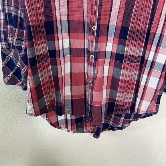 Caslon Floral Back Red and Blue Plaid Button Up Tunic Top S - Picture 5 of 11